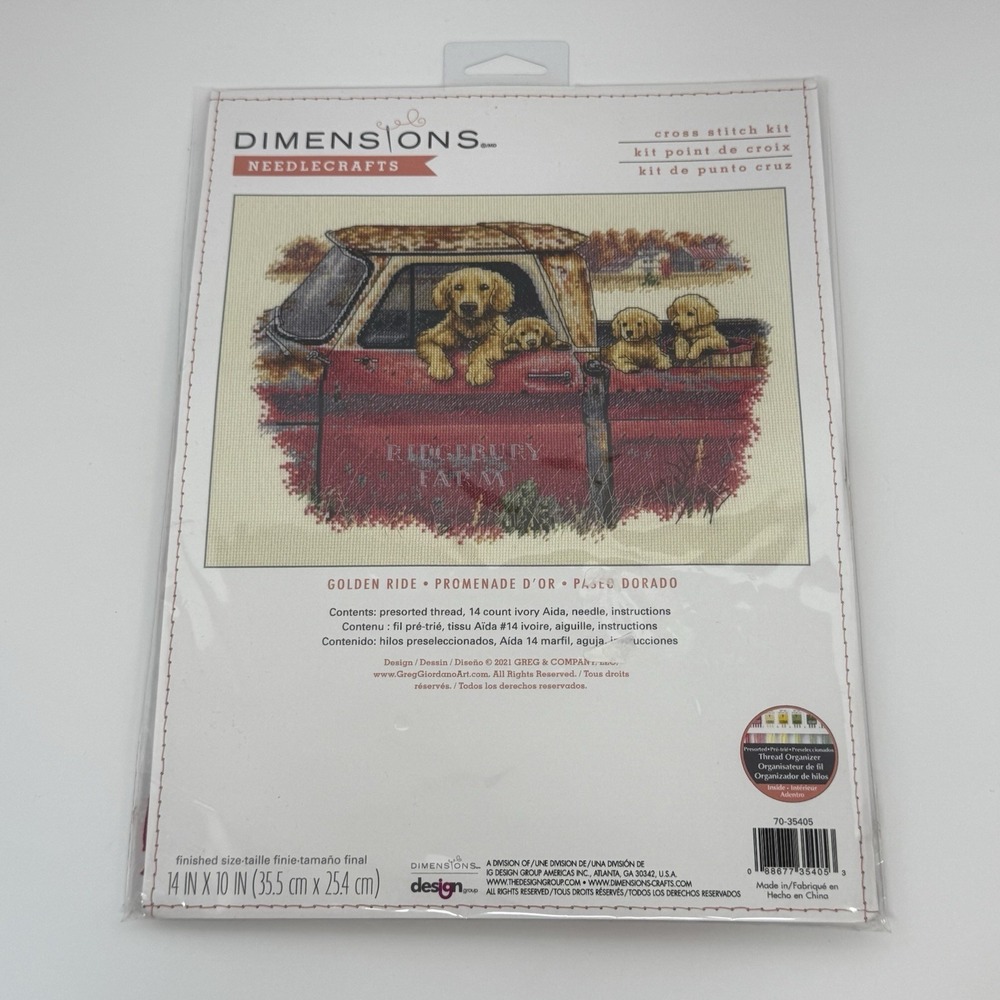 Dimensions Cross Stitch Kit Golden Ride Labrador Retriever Dog & Pups #70-35405